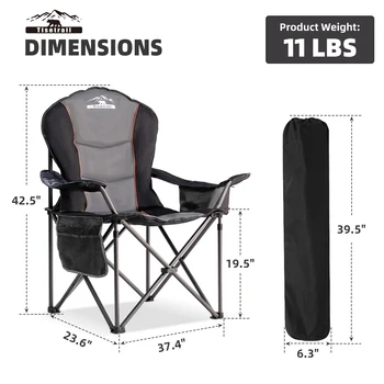 Tisetrail Oversized Camping Chair Folding Chair with Cooler Padded Outdoor Chairs Heavy Duty Support 500 LBS Black&Gray 3