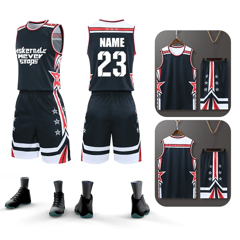Customizable Mens Basketball Jersey Sets Breathable Basketball Uniform Sleeveless Shirts Shorts Suit Unisex HLG218
