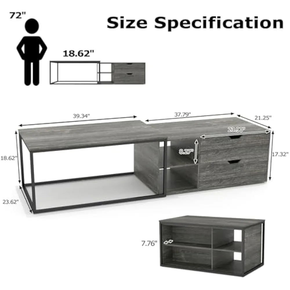 Set of 2 nested coffee tables, modern central coffee table, drawer and storage rack, living room bedroom side table 2