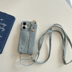Elegant Leather Crossbody Phone Case with Wrist Strap and Card Holder - iPhone 12 Pro Max (Sky blue)
