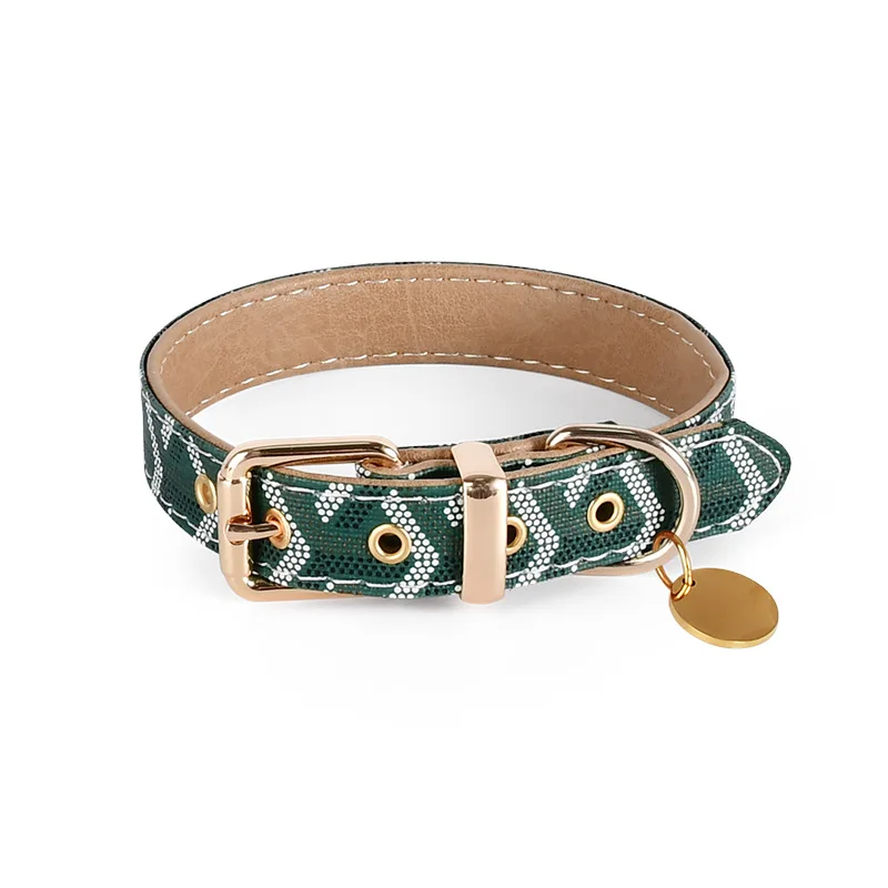 soft leather pet collar and leash set luxury Snakeskin pattern dog collar traction rope outdoor adjustable walking pet leash pet leash set