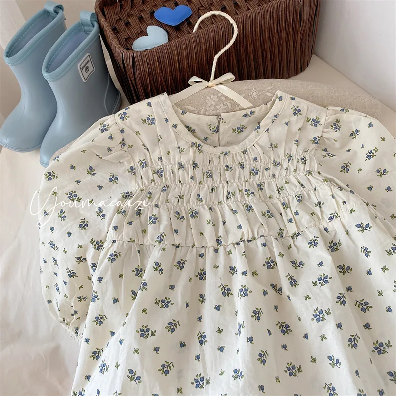 2022 Korean Children Dress Girl Flower Dress Floral Calico Dress Kids