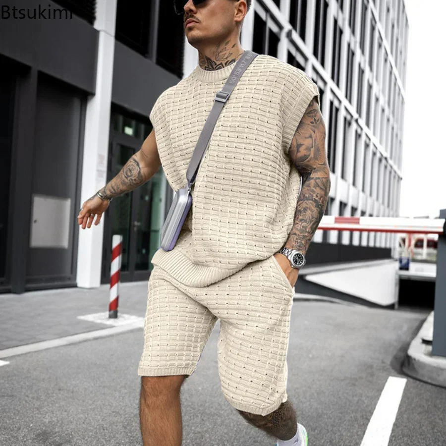 Casual Sets For Men.New-2024-Men-s-Two-Pieces-Casual-Sets-for-Summer-Solid-Sleeveless-Tops ...