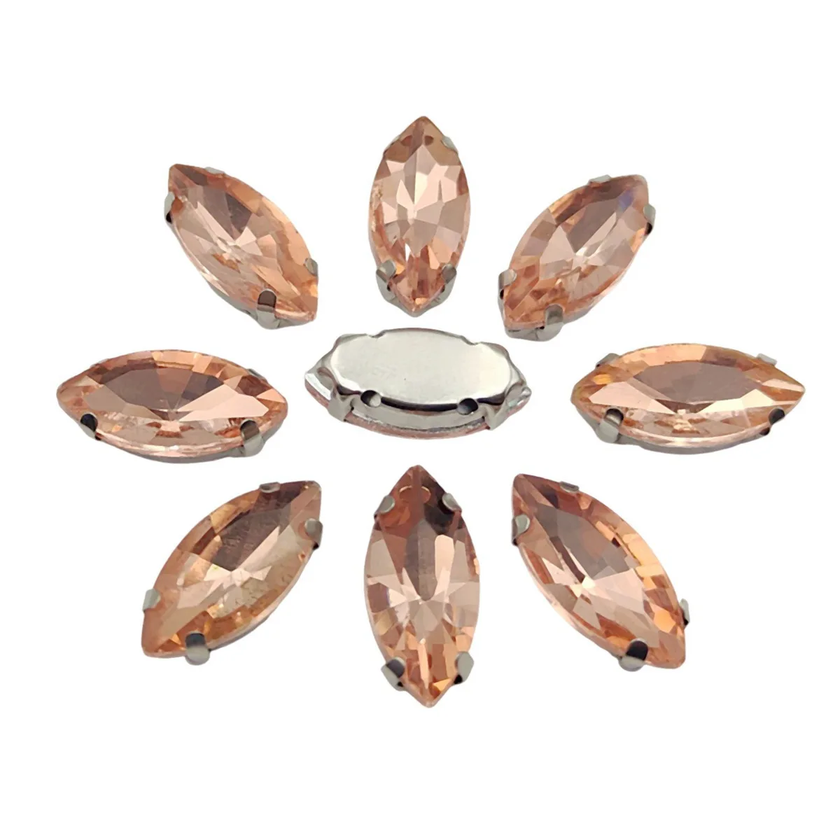Elegant Marquise Sew-On Rhinestone Crystals with Silver Metal Base