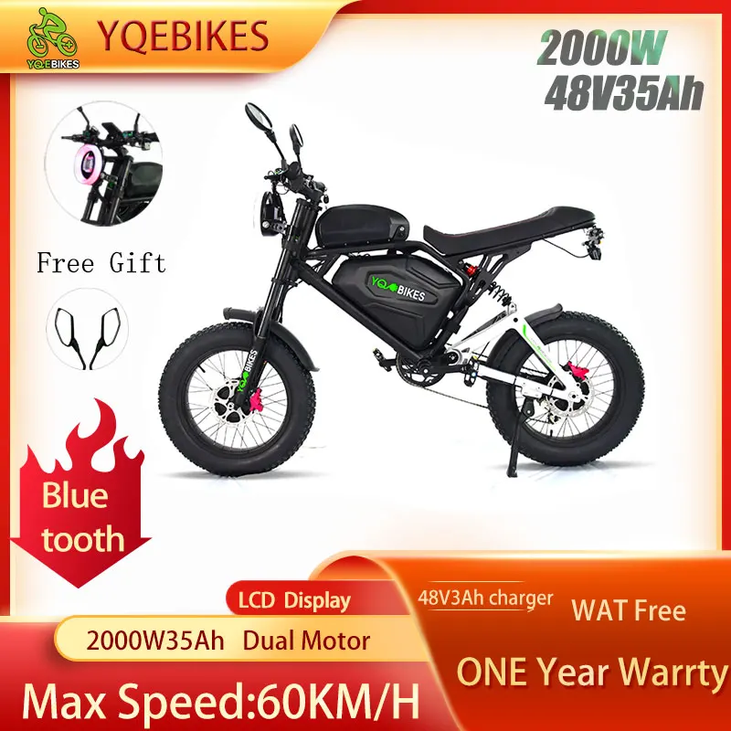 Nuovo Stile Bluetooth Faro 2000W 35Ah Fatbike Doppio Motore Dirt Bici Elettrica Full Suspesnion Ebike Mountain Bicicletta Elettrica