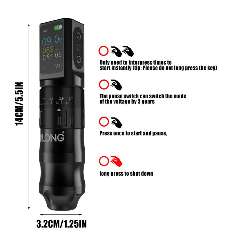 Tattoo Pen Tattoo Supplies YILONG Professional Wireless Tattoo Power Pen Tattoo Machine Adjustable Stroke 2.7mm-4.5mm For Body Art