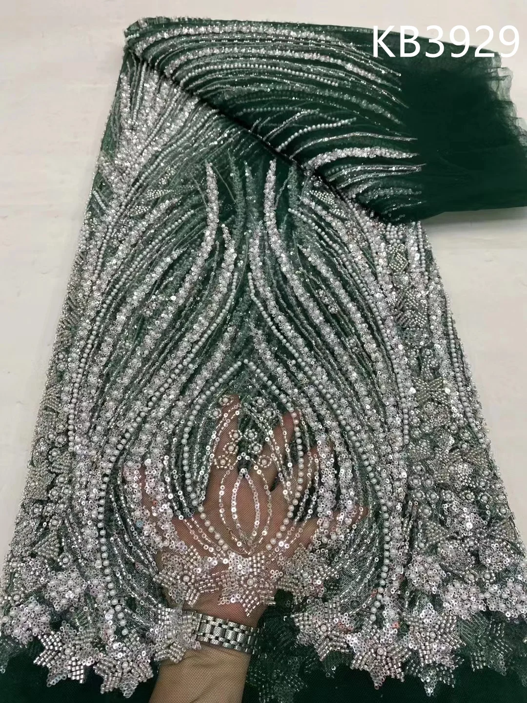 

Африканская бисерная кружевная ткань 2024, высокое качество, нигерийские блестки, жемчужные кружева, французская Тюлевая ткань для свадебного платья, шитье KB3929