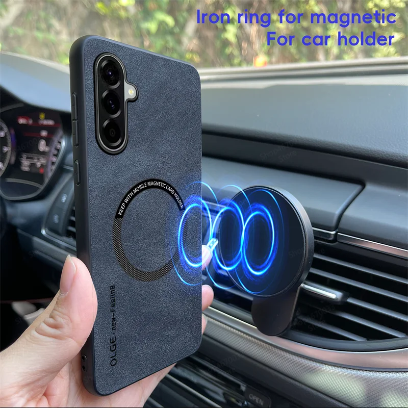 Magnetic Leather Shockproof Phone Case with MagSafe Compatibility