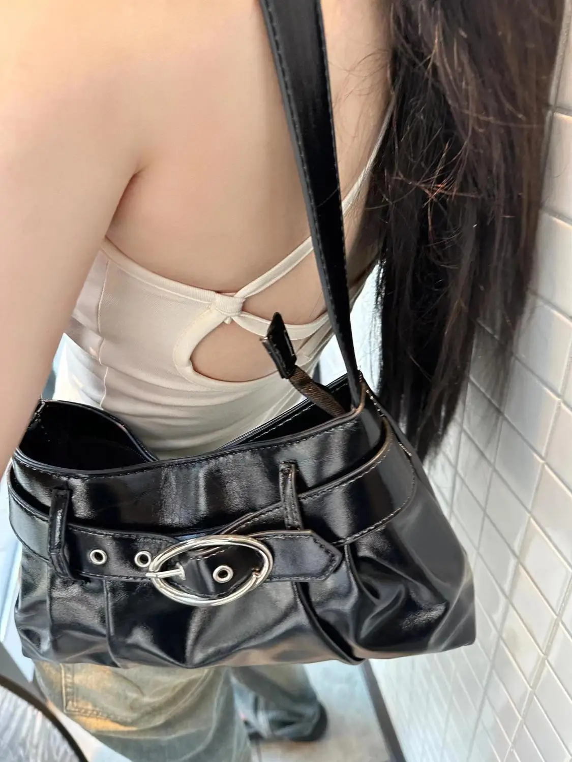 JIAERDI Sweet Cool Black Y2k Handbag Wallet Women Fashionable  Pu Leather Shoulder Bags Female Versatile Underarm Bag 2025 New
