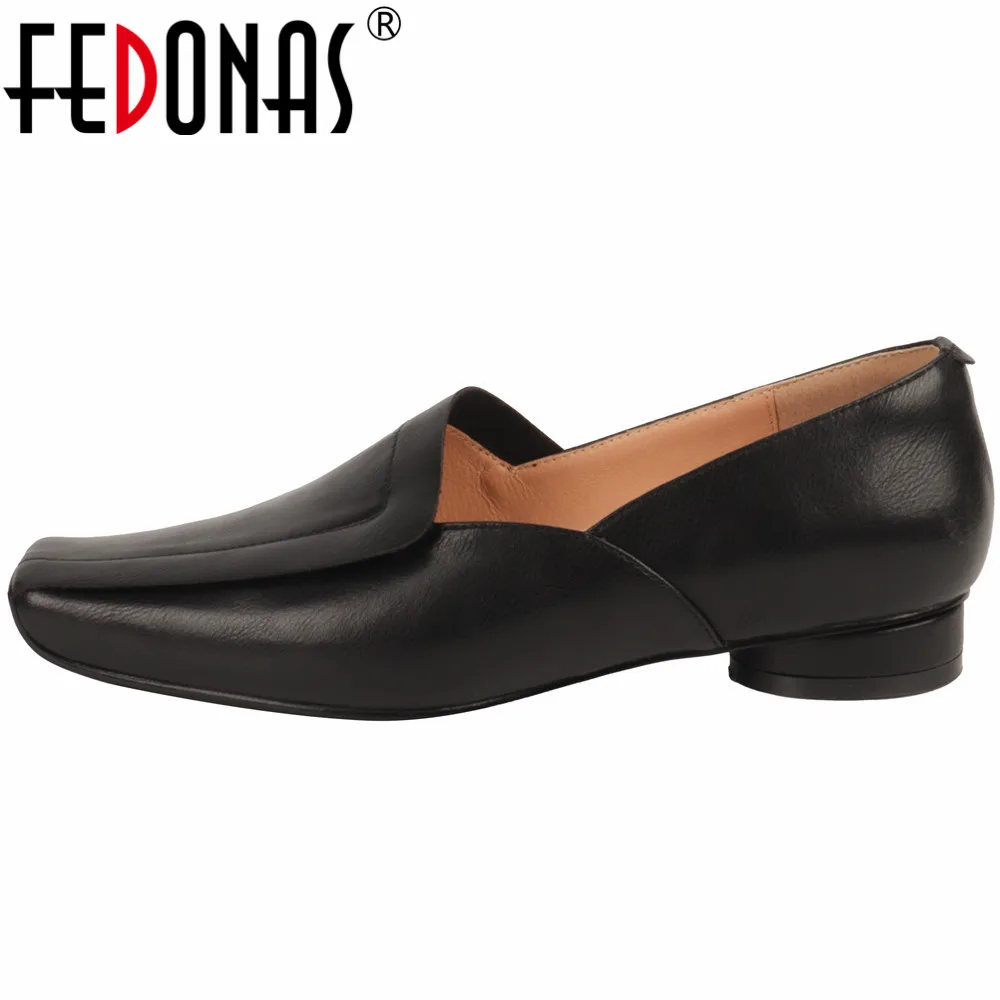 

FEDONAS Mature Low Heels Women Pumps Spring Summer Genuine Leather Square Toe Office Lady Working Shoes Woman Basic Retro Style