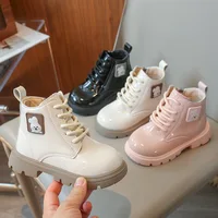 Girls Boots 2024 Fashion Rabbit Short Boots British Style Patent Leather Ankle Boots Spring Autumn Round Toe Low-Heel Kids Shoes 1