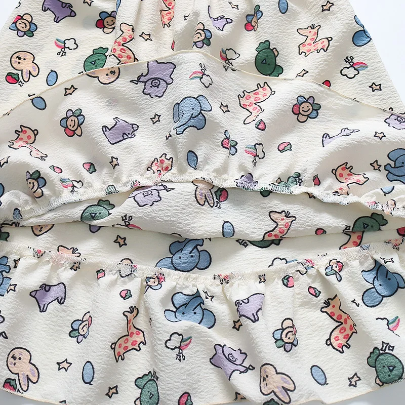 계절 어린이 홈웨어 여아용, 통기성 부드러운 잠옷, 귀여운 동물 패턴, 실내 레저 슬링 원피스