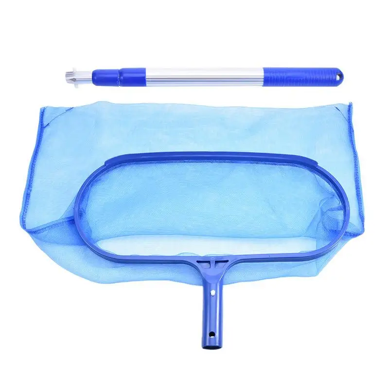 

Blue Aluminum Plastic Leaf Rake Mesh Net Skimmer Clean Swimming Pool Tool Leaf Skimmer Net With Detachable Telescopic Pole