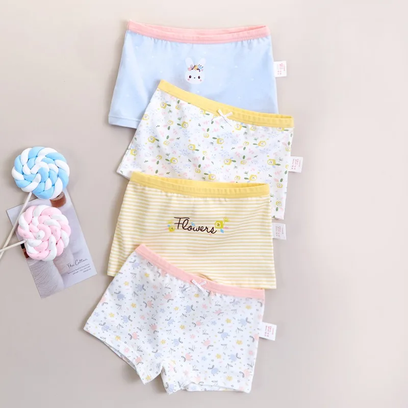 

4PCS Girl Soft Cotton Antibacterial Panties Kid Cute Cartoon Print Knickers Thin Breathable Briefs 3+y Young Children Underwears