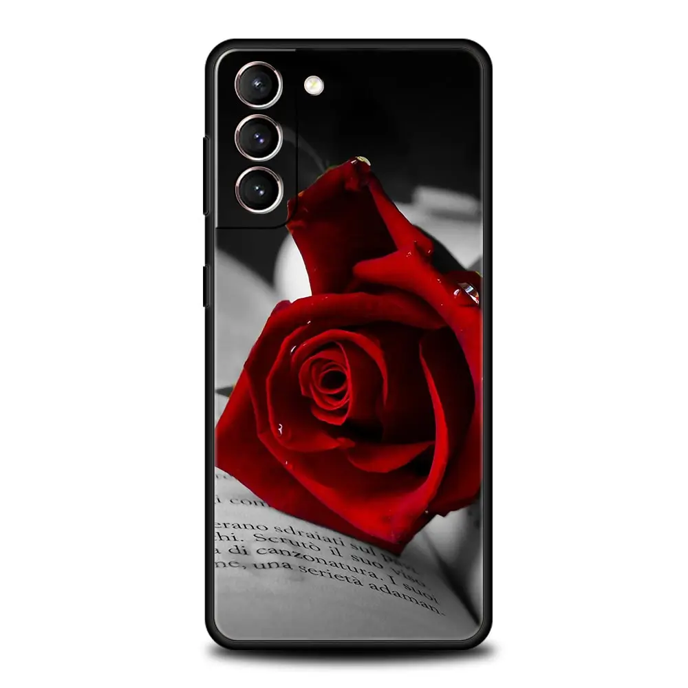 Elegant Red Roses Floral Phone Case - Soft Black Cover