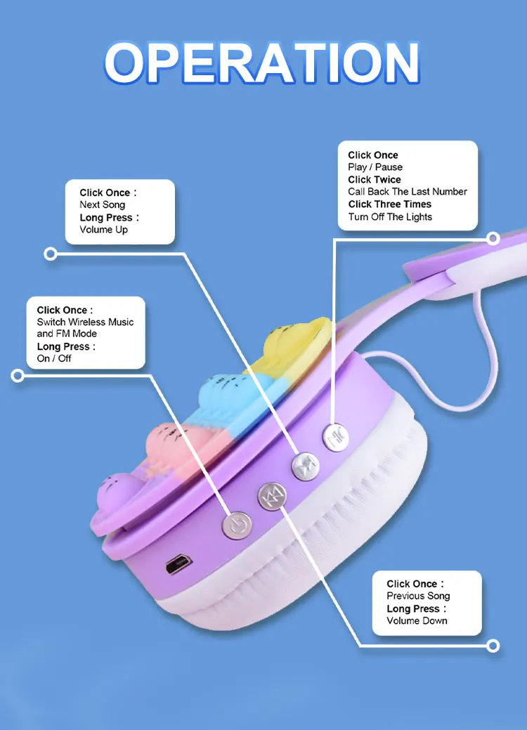 Headworn Rainbow Bubble Wireless Bluetooth S 5.0 Pressure Reducing Cute Foldable With Microphone Card Insertion_voghion.com