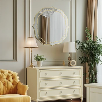 Large Wall Mirror Modern Decorative Mirror Flower Shaped Accent Mirror Beveled Golden Rim for Hallway Living Room Bedroom 3