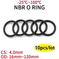 10pcs Black O Ring Gasket CS 4mm OD 16mm ~ 120mm NBR Automobile Nitrile Rubber Round O Type Corrosion Oil Resistant Seal Washer