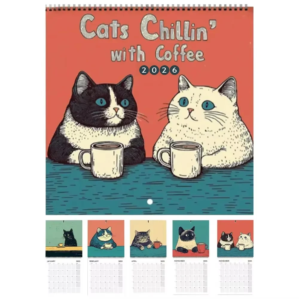 2026 Cat Wall Calendar – Cats Chillin' With Coffee – Funny Cat Calendar, Cat Lover Wall Calendar Gift , Quirky Cat Decor, Coffee Calendar - Israel