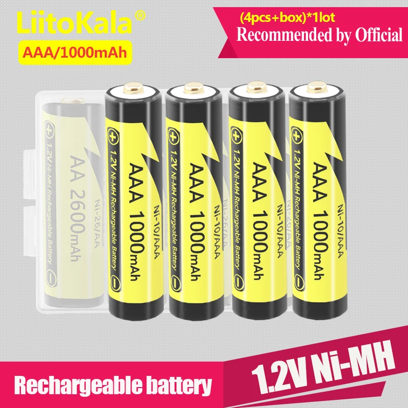 4 Pz Liitokala Aaa 1000Mah/Aa 2600Mah Nimh 1.2V Batteria Ricaricabile Adatta Per Giocattoli Topi, Con 1 Pz Aaa/Aa Portabatterie