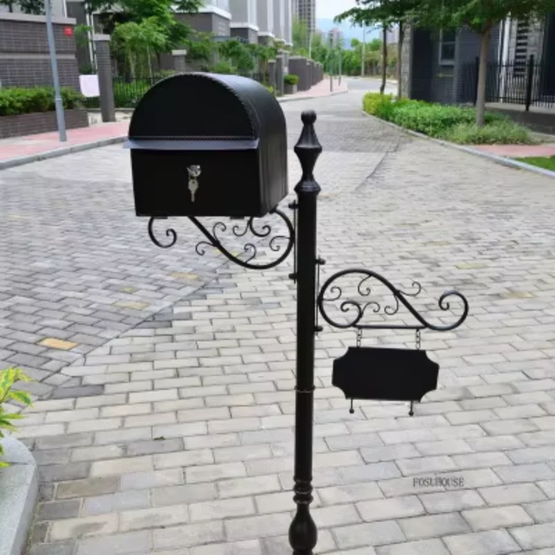 Retro European Mailboxes Outdoor Villa Community Garden Letter Box Wrought Iron Outdoor Rainproof Inbox Floor Mailbox