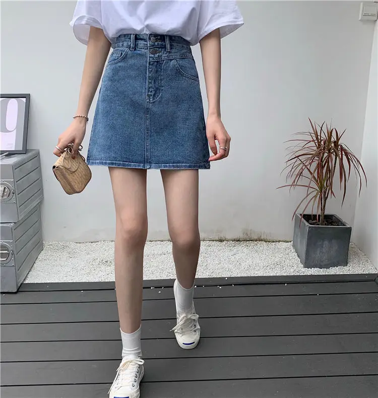 sequin skirt Ailegogo Spring Summer Women Solid Color A-line Washed Retro Denim Short Skirts Streetwear Female Vintage Blue Ins Jeans Skirt ruffle skirt