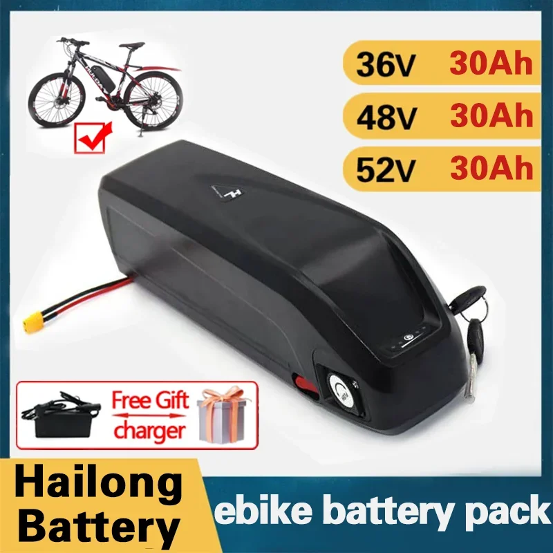 Batería para bicicleta eléctrica Hailong, pila de 52V, 48V, 36V, 30a, 500w, 750w, 1000w, 18650 celdas, para Bafang BBS02, BBS03, BBSHD