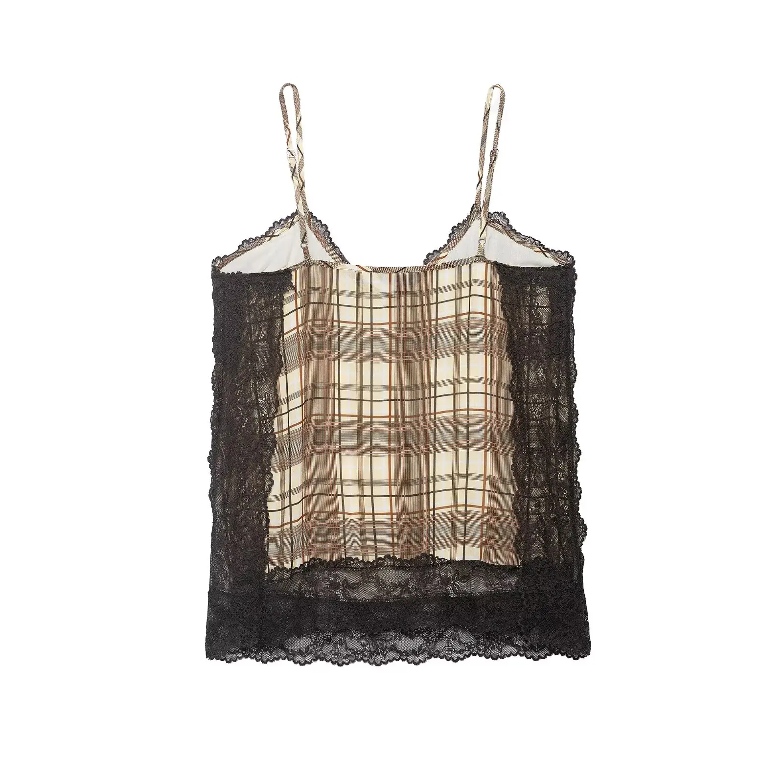 HH Damen 2026 Modisches V-Ausschnitt Karo-Unterwäsche-Style Top – Sexy rückenfreies Spitzen-Sling-Top für den Sommer mit seitlichem Schlitz für Partys – Detail 3