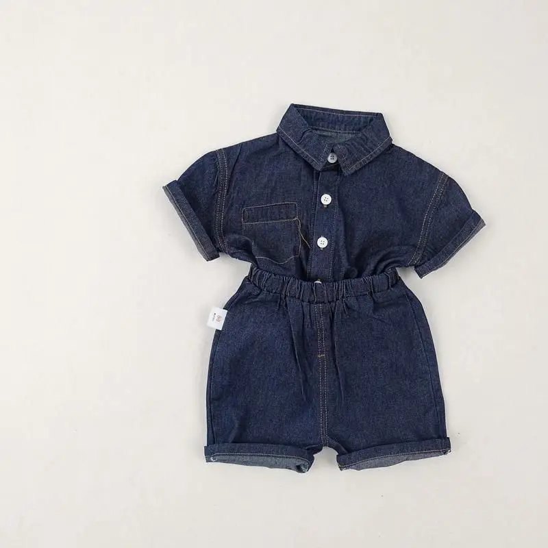 baby clothing set red	 Boys and girls short-sleeved denim shirts cardigan tops children's suits summer baby girl shorts suits fashion two-piece suit baby clothes in sets	