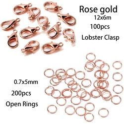 Vibrant Jewelry Making Kit: 300 - Piece Ring and Clasp Set for Creative DIY Projects (Rose gold set)