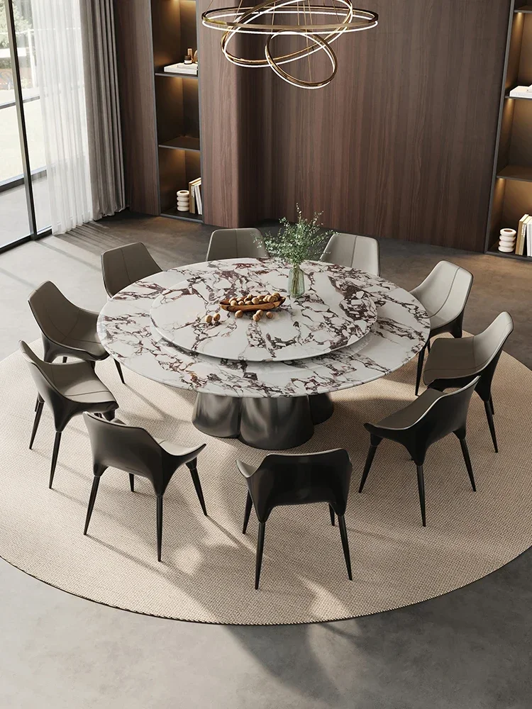 

Italian Mild Luxury Marble round Table High-End Villa Home Large round Dining Table with Turntable