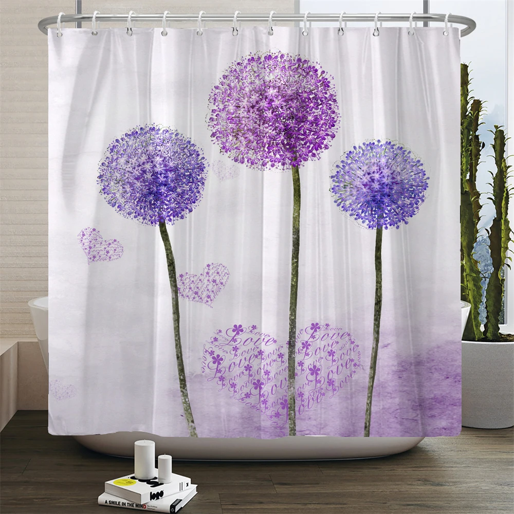 

Waterproof Polyester Shower Curtain Purple Dandelion Flowers Bathroom Decor Curtain Nordic style Bathtub With Hooks Home Decor