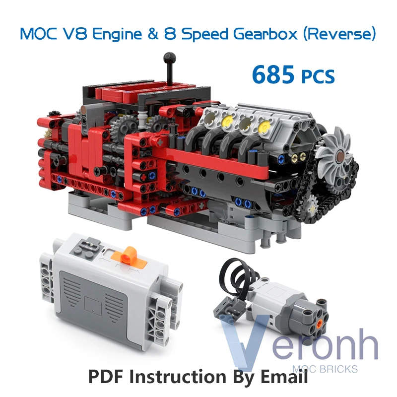 Hightech 8 Speed with Reverse Gearbox Model Building Blocks Compatible