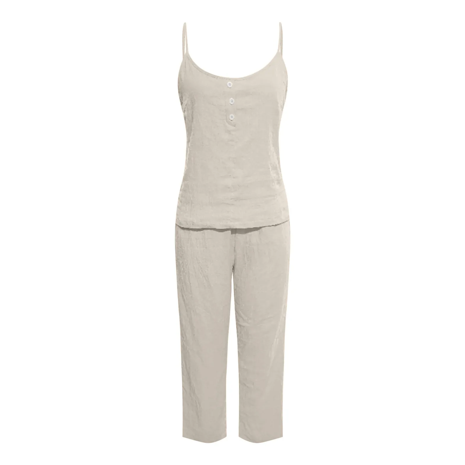 Women's Cotton And Linen 2 Piece Pajamas Set Summer Solid Thin Sleeveless Suspenders Trousers Set Loose Fashion Home Clothes
