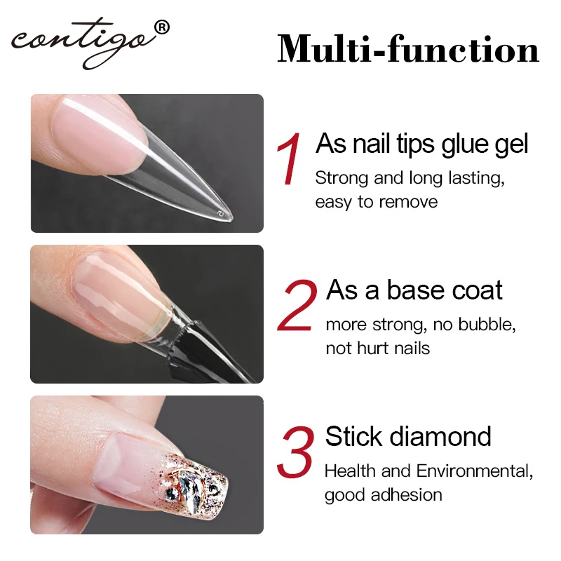 CONTIGO Nail Tips Glue Gel UV LED Glue for False Nails Gellac 7.5ml Manicure Hybrid Gel Nail Polish Multifunction Strong Enamel 3
