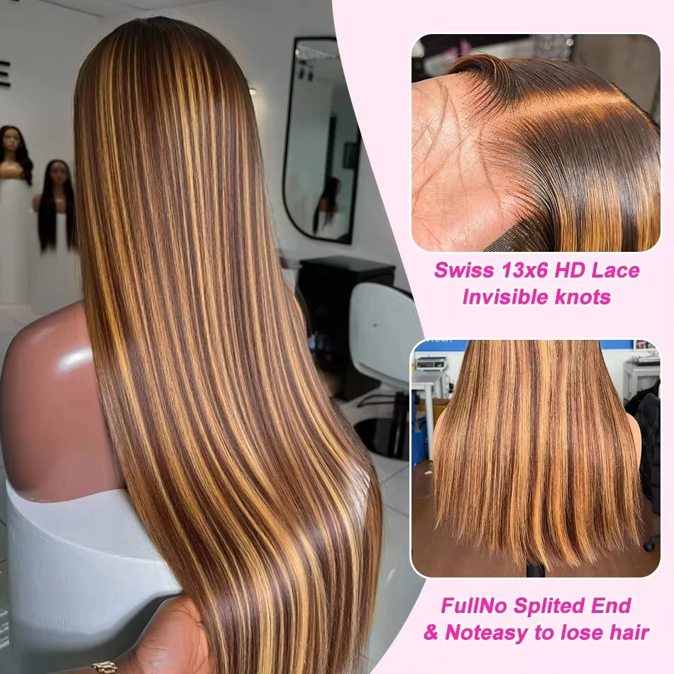32 Inch 5x5 Straight Highlight HD Lace Front Human Hair 4x4 13x4 Lace Frontal Wigs 4/27 Ombre Honey Blonde Color Wig For Women 2
