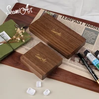 SeamiArt 1pc Black Walnut Wood Square Painting Box with Palette 0.5ml Half Pans for Watercolor Subpackage Storage Art Supplies 2