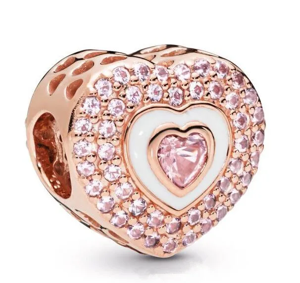 

Genuine 925 Sterling Silver Bead Charm Rose Hearts On Hearts Charm Fit pandora Women Bracelet & Necklace Diy Jewelry