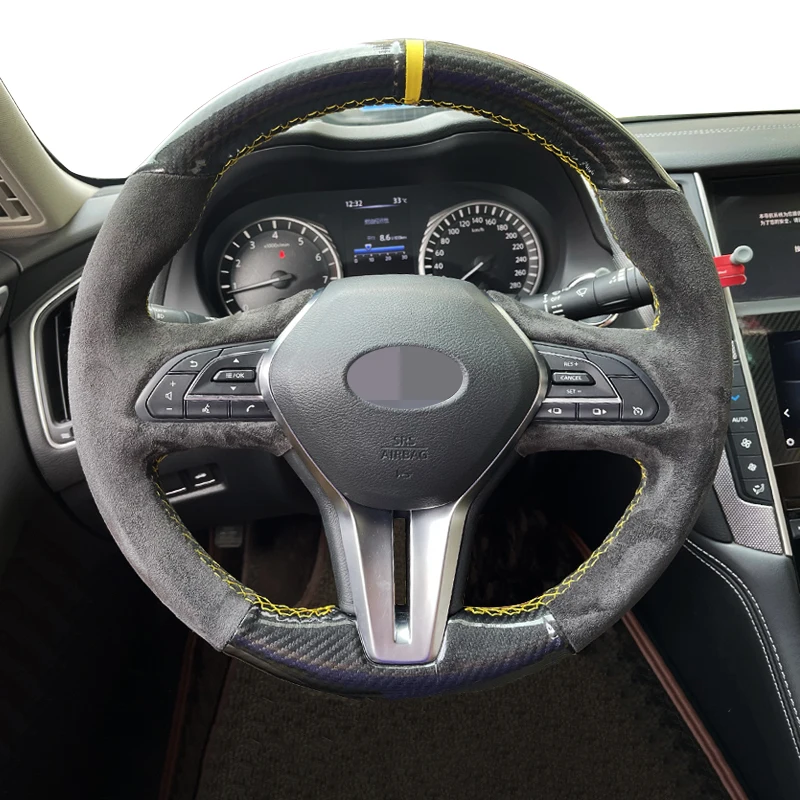 

Car Steering Wheel Cover DIY Black Suede Carbon Fiber For Infiniti QX50 Q50L QX60 Q60 Q50 QX30 QX80