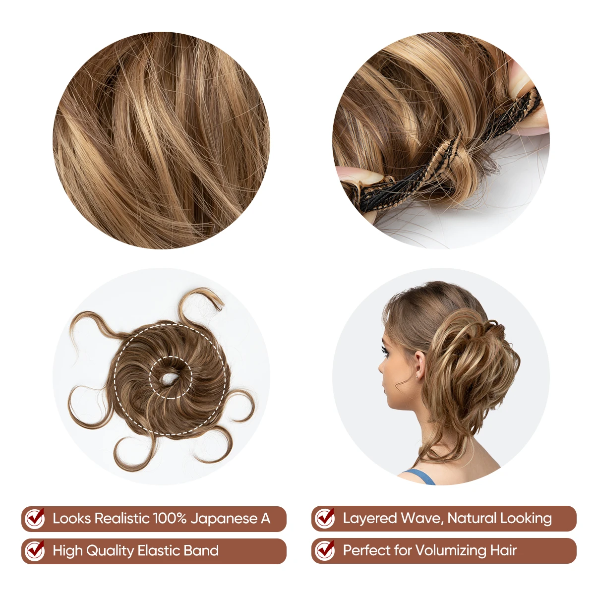 Synthetic Messy Bun Elastic Hairpieces Curly Scrunchie Black Blonde Brown Chignon Band Updo Donut Natural Fake Hair For Women