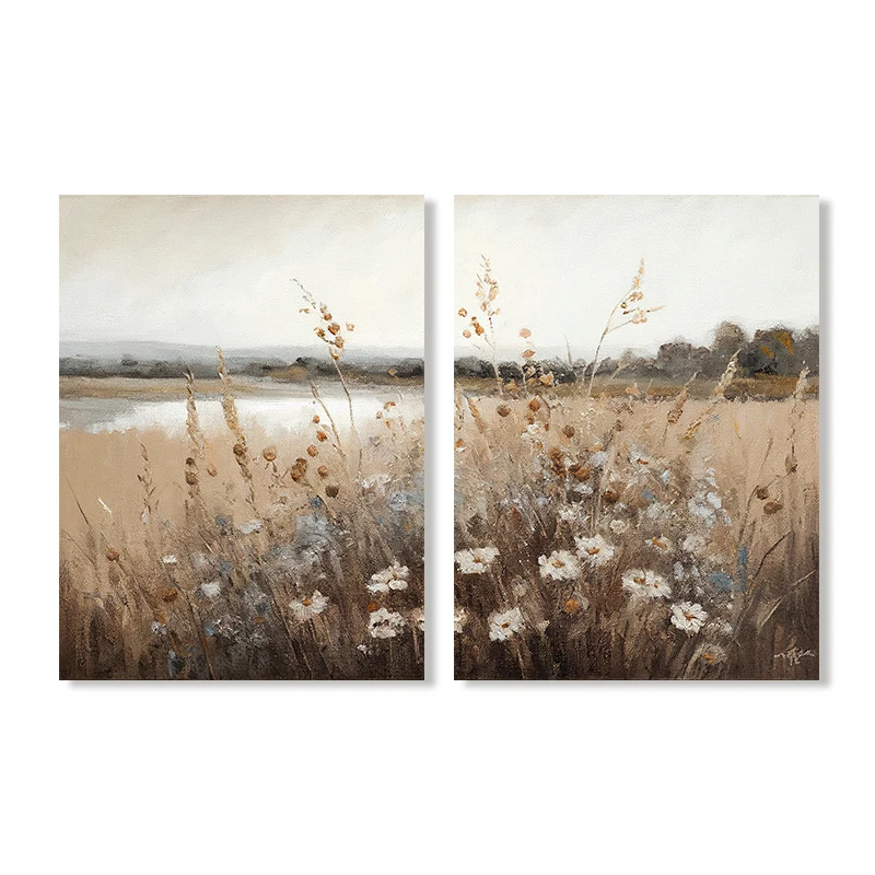 Vintage Wildflower Meadow Oil Painting Canvas Poster - Farmhouse Wall Art Decor