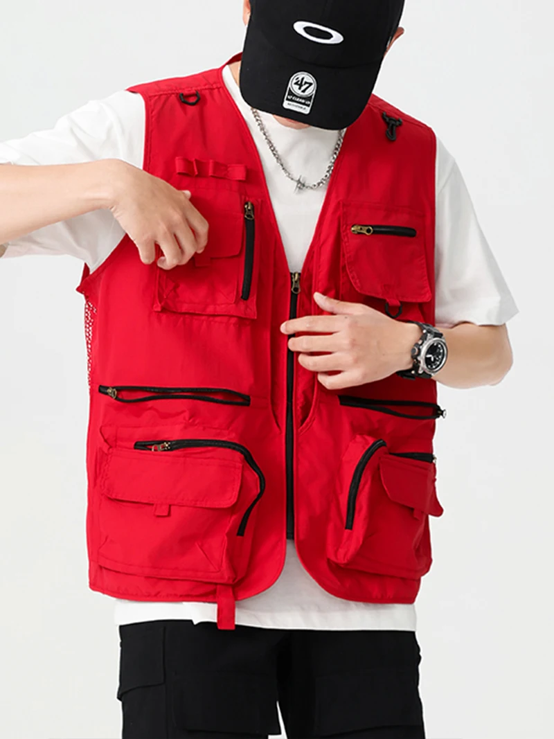 Outdoor Vest for Men Fishing Multi-pockets Summer Lightweight Sleeveless Vest Jacket Military Hiking Coat Men Photo Camping