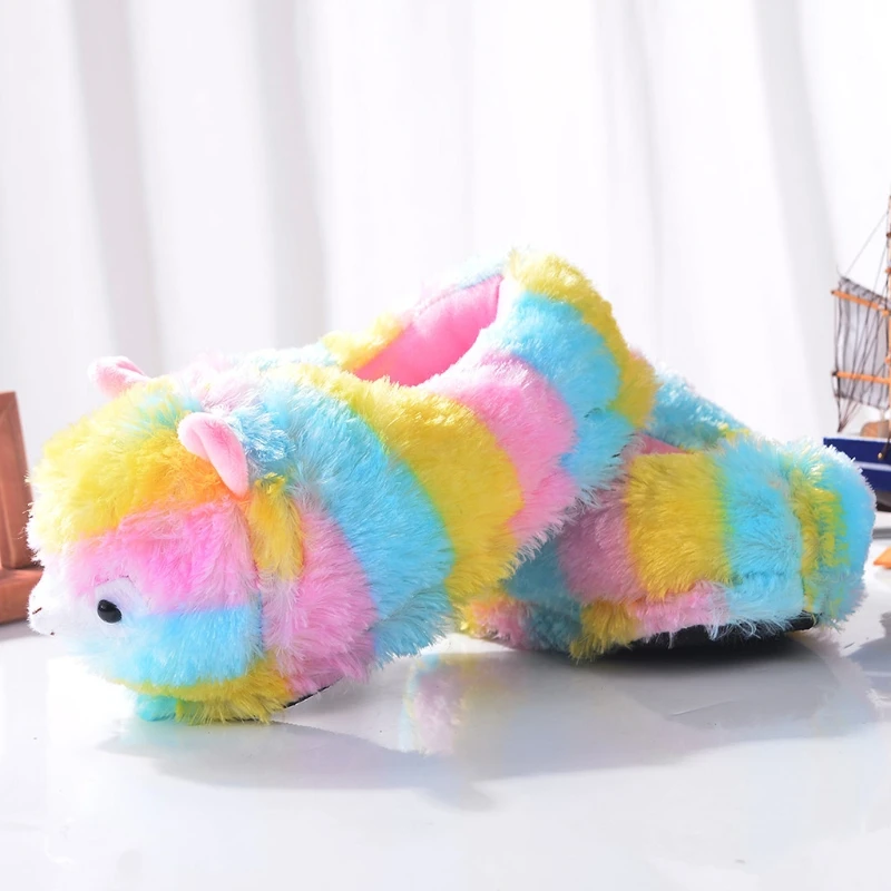 Multicolor Little Sheep Slippers Plush Sherpa Toy Llama Novelty PJ Shoes Soft Animal Pets Fur House Shoes Slippers