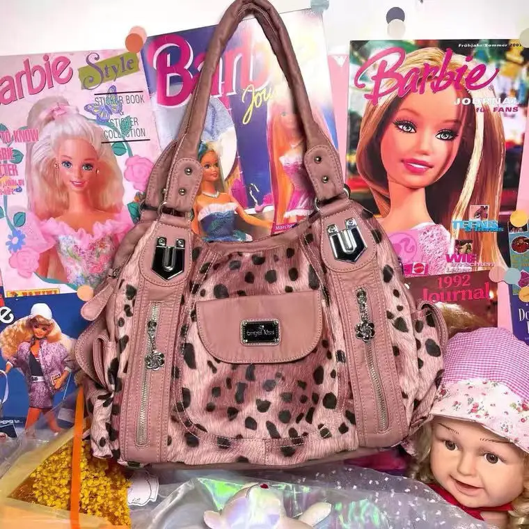 

Fashion Japanese Y2k Cute Leopard Print Large Capacity Cool Leather Tote Bag Women Bag Storage Bag Shopping Bag Luxury Bag