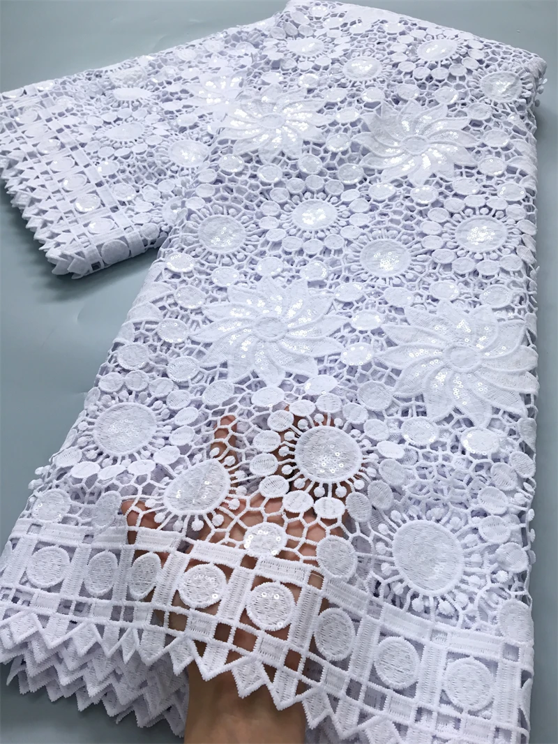 Guipure Cord Lace African Lace Fabric Water Soluble Sequins Fabric Embroidered for Women Dresses 2.5yards4025