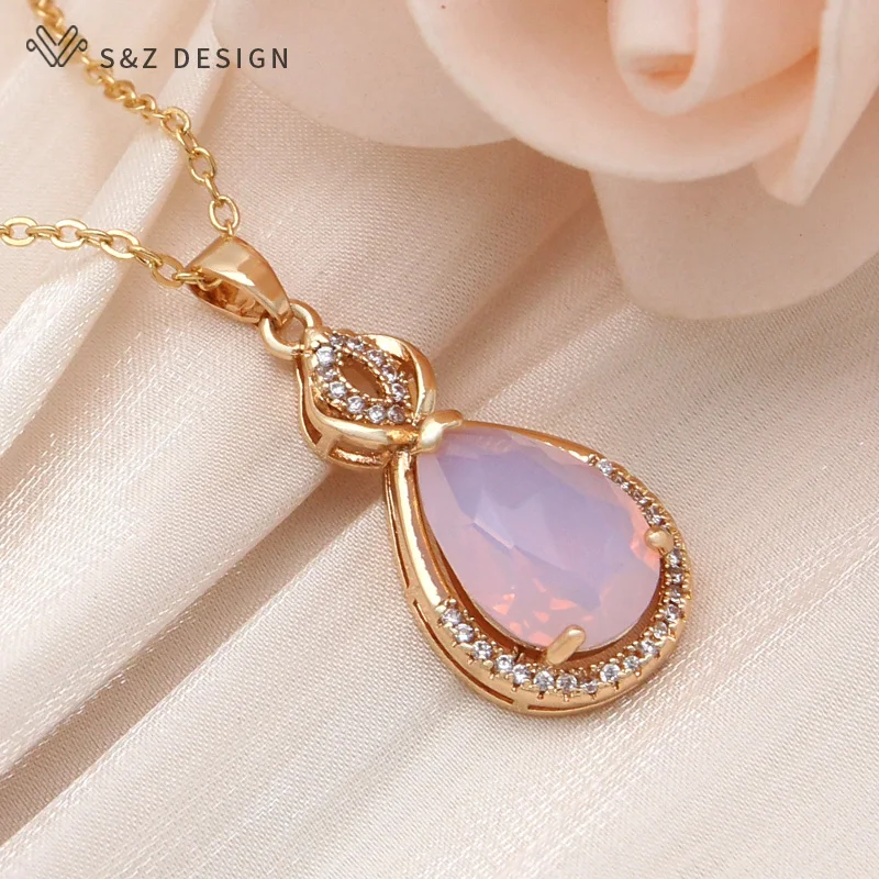 S&Z DESIGN New Fashion Luxury Water Drop Crystal Pendant Necklace For Women Temperament Cubic Zirconia Jewelry Fine Gift
