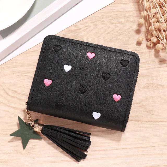 Women's Heart Shape Small Coin Wallets PU Leather Zipper Key Ring Tassels  Card Holder Mini Purse Cute Portable Female Clutch Bag - AliExpress