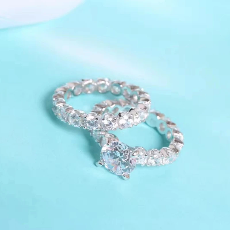 

925 Sterling Silver 2 Carat Diamond Engagement Ring Sets Luxury Finger Ring Fashion Jewelry For Women