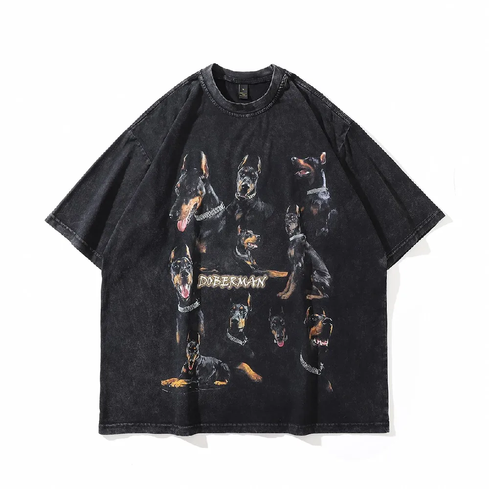 

Размера плюс футболка с рисунком собаки для женщин и мужчин, большие состаренные летние готические футболки, топы, одежда, уличная одежда
