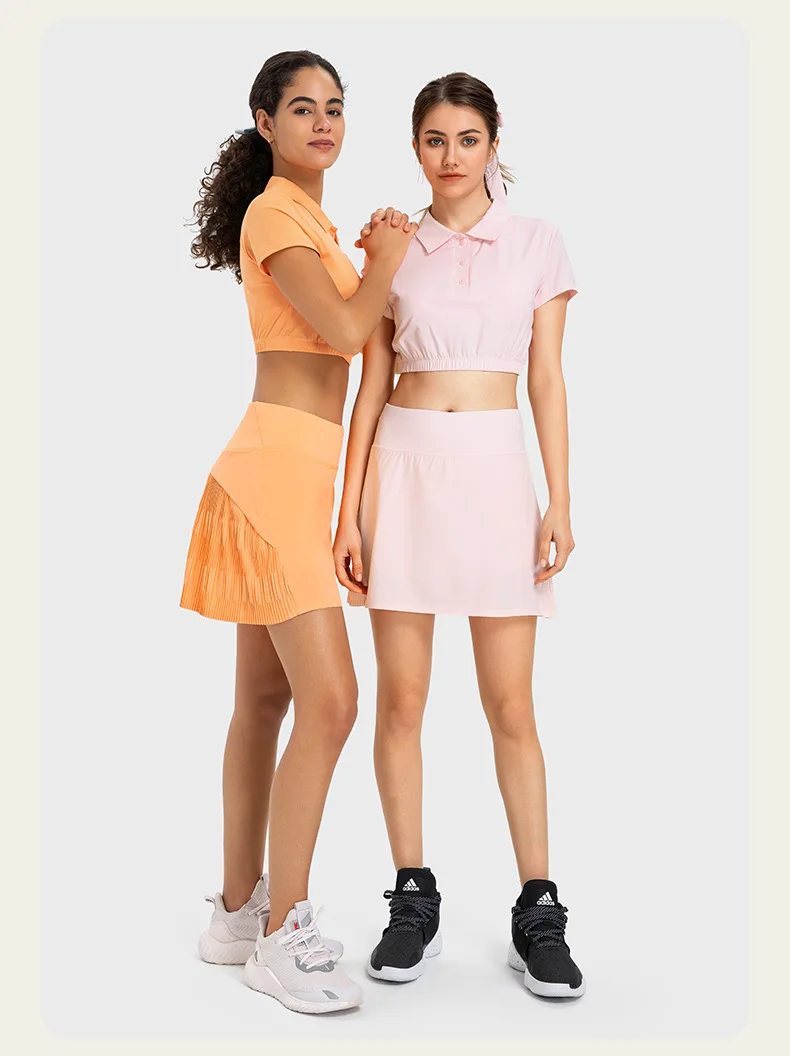 

Lulu Brand Substitutes Tiered Pleats High Rise Tennis Skirt Two Piece Separate Lumbar Support Yoga Shorts